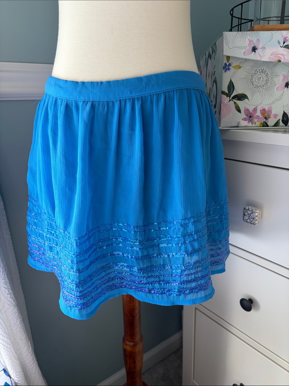 Hollister Bright Blue Mini Skirt with Sequin Trim